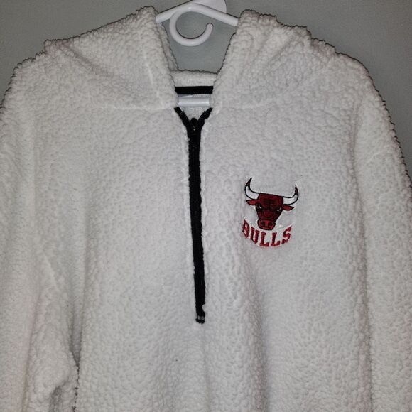 Women's Chicago Bulls 1/2 Zip Fleece Pullover Hoodie Jacket Sz XL White - Picture 3 of 8